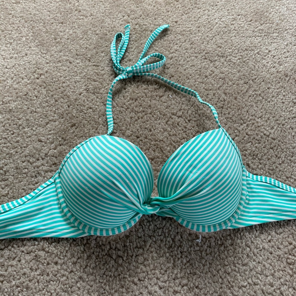 Fun Aerie Green Striped Push-Up Bikini Top